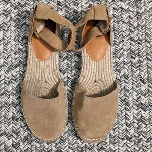 Tan flat espadrille style sandals